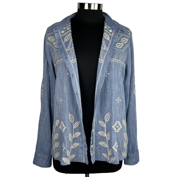 JOHNNY WAS EMBROIDERED COTTON BUTTON DOWN SHIRT - Picture 2 of 15